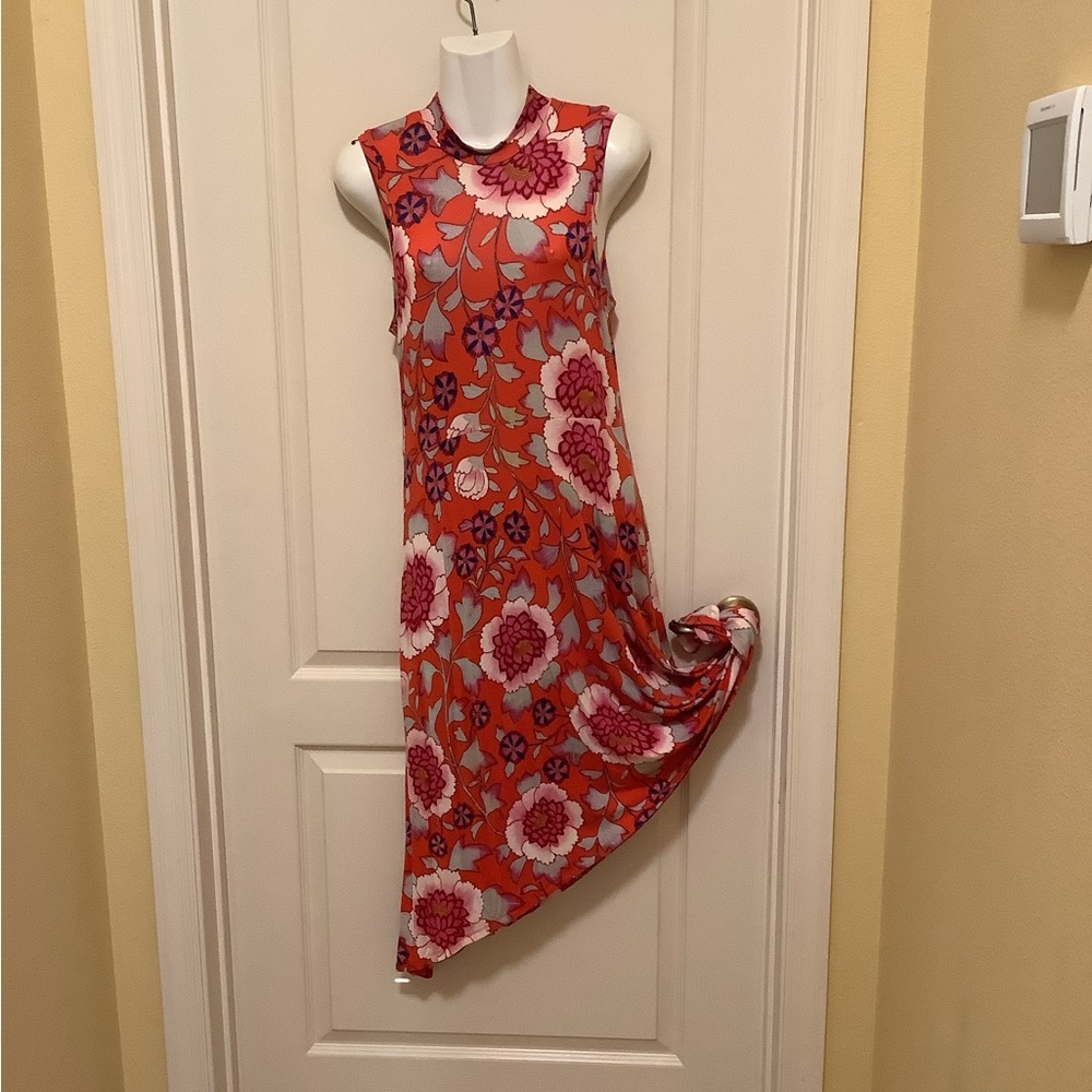 Floral sleeveless summer dress colorful stretchy size 12-14 fits great 🌺